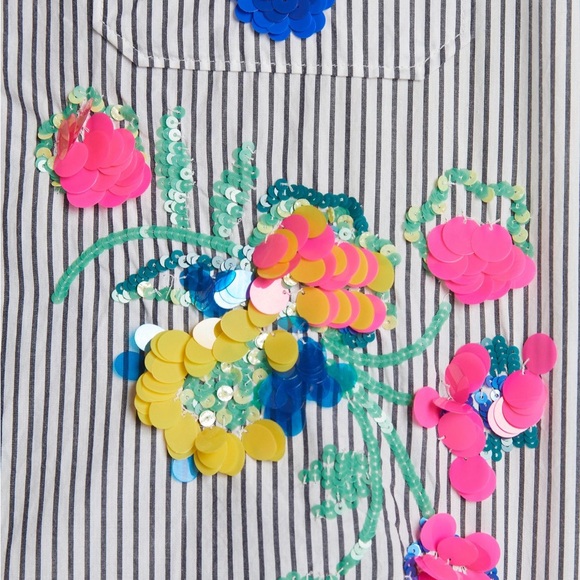 Anthropologie Maeve Striped Floral Sequin Shirt - Size 4 - Picture 2 of 13